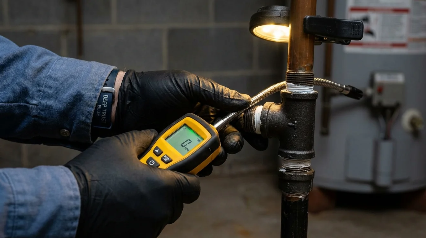 Gas leak detection with electronic sniffer by Johns Plumbing LLC in Barberton